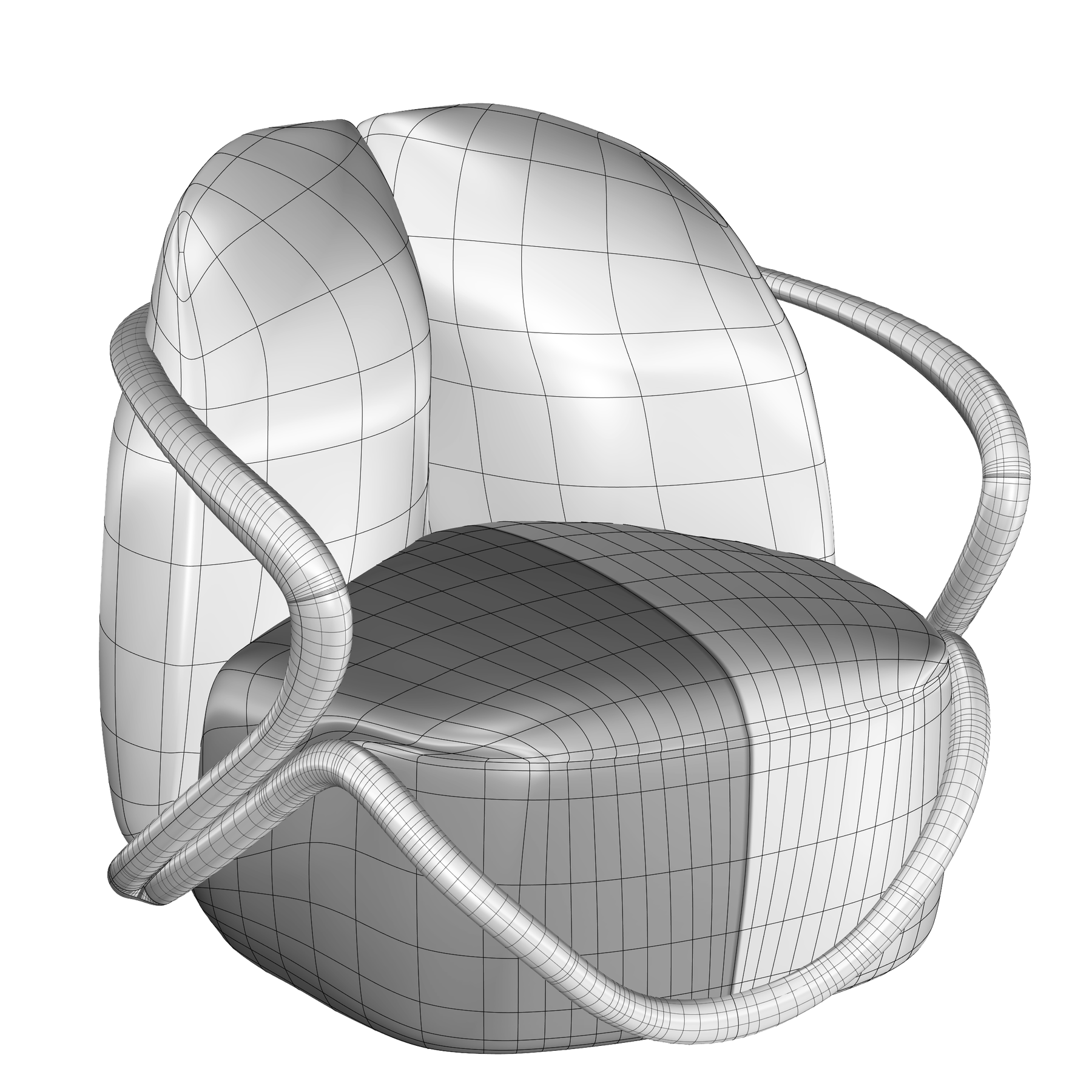 Superficie NURBS della stessa poltroncina, topologia pulita e producibile