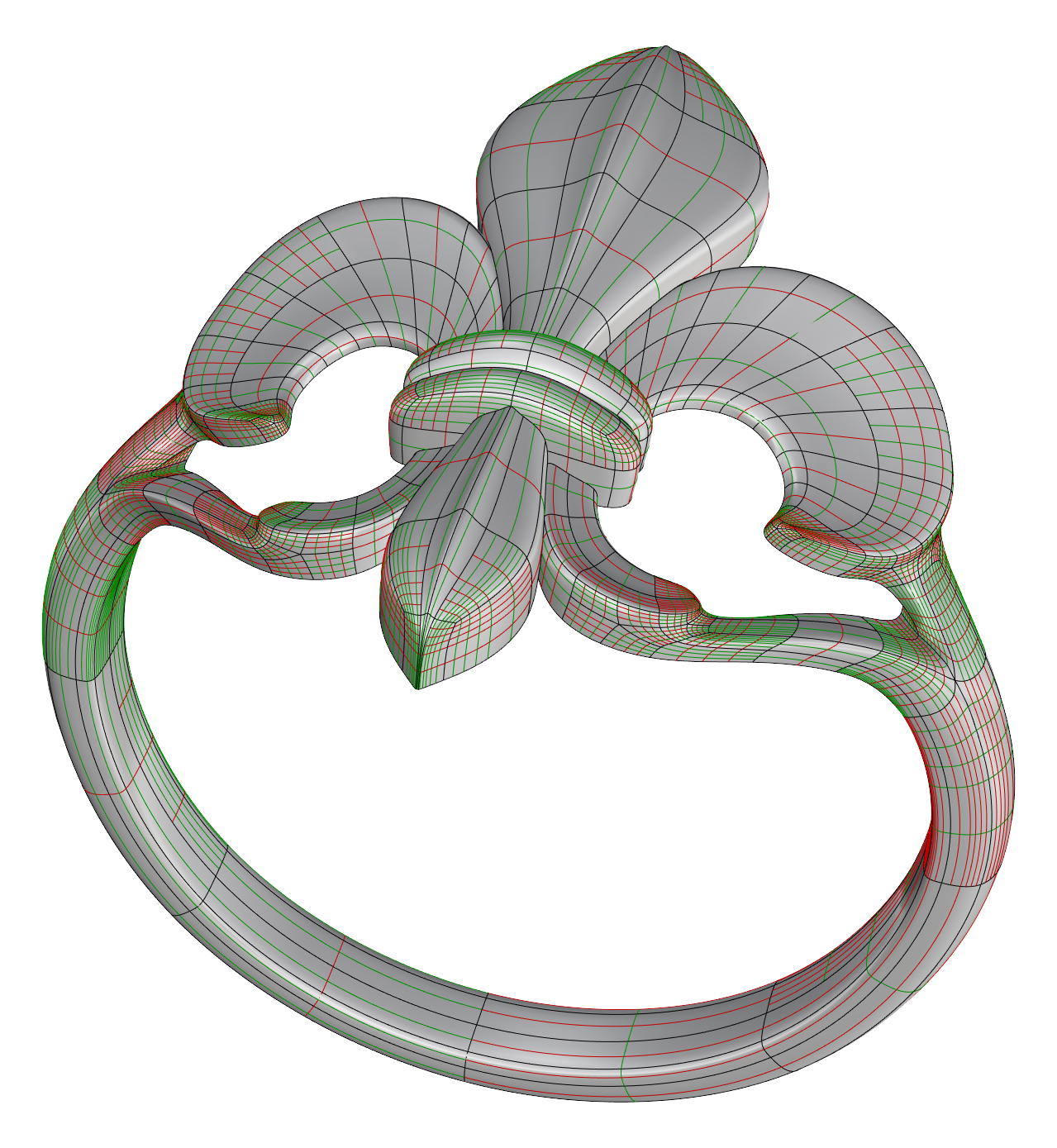 Anello a forma floreale ispirato all'orchidea, vista con isocurve